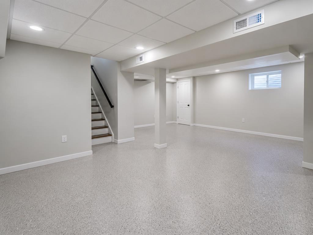 Restored dry basement after water damage repair in Greenwood Indiana