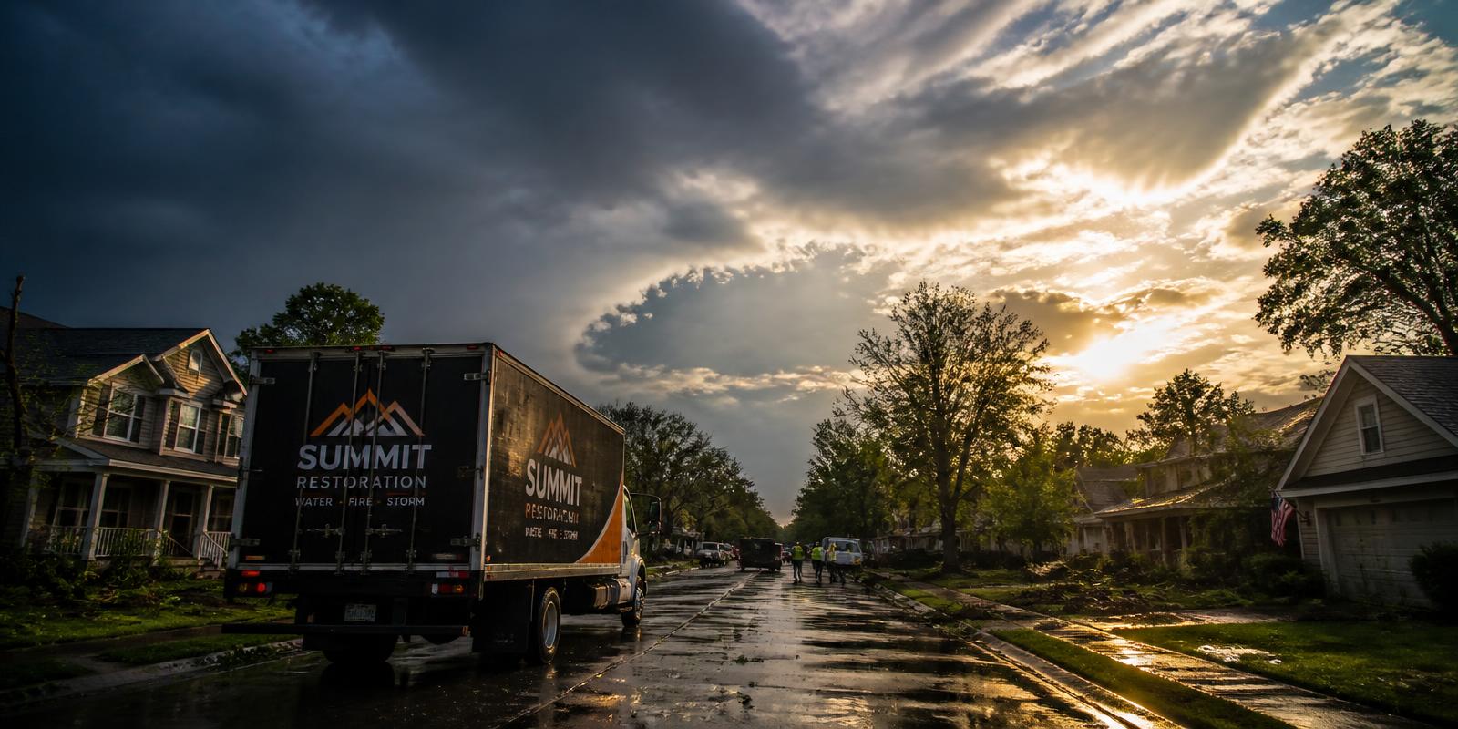 Storm clouds clearing over a Central Indiana neighborhood after severe weather