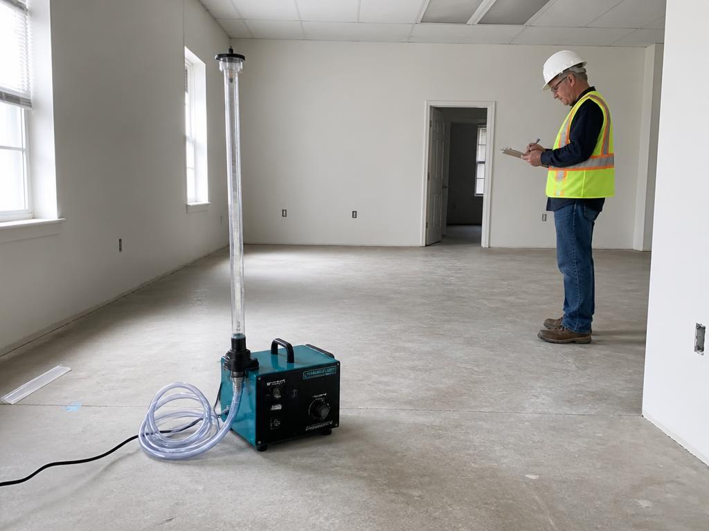 Air clearance testing pump running in a cleaned room after abatement