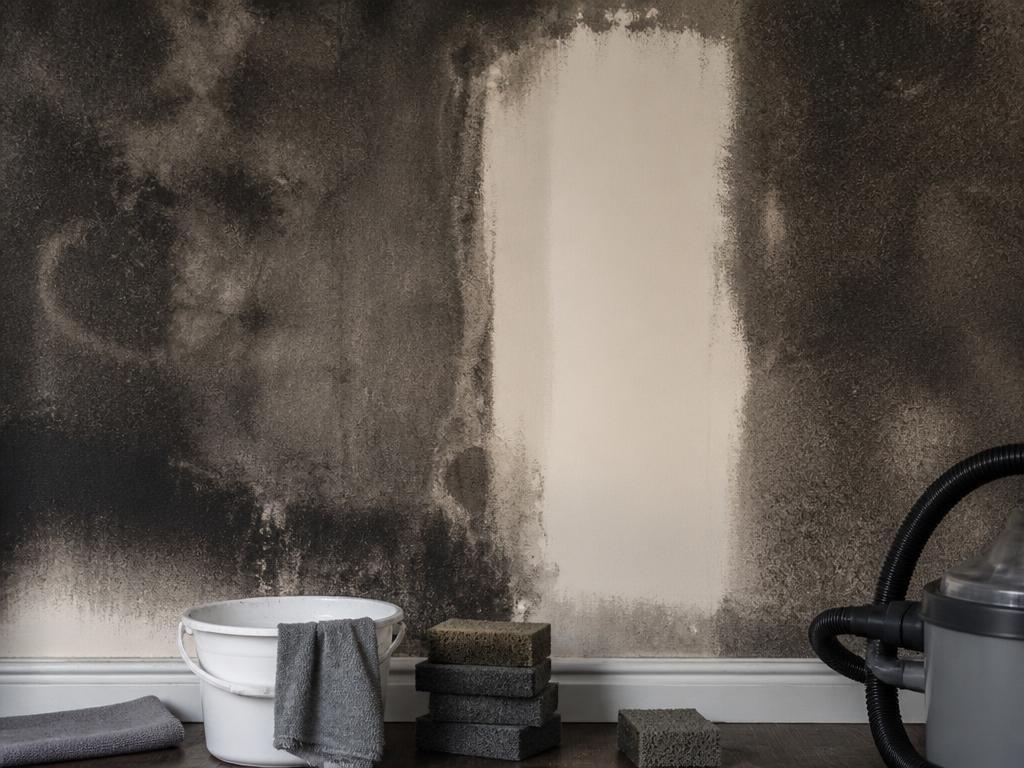 Restoration technician cleaning soot from a wall in a smoke damaged Greenwood Indiana home