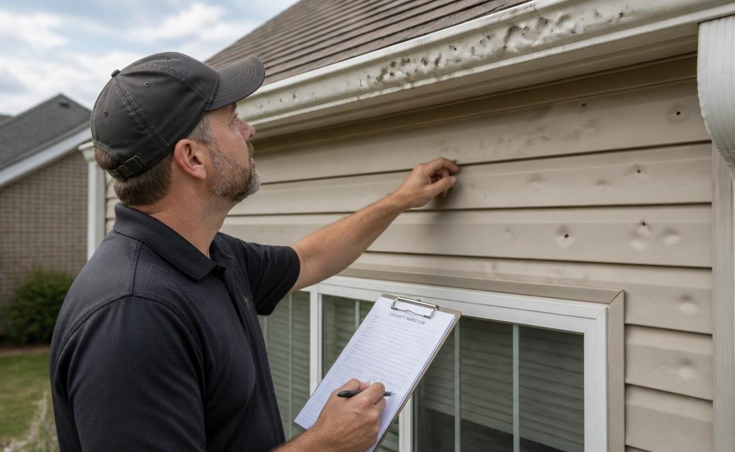 Contractor replacing hail damaged siding on an Indiana home